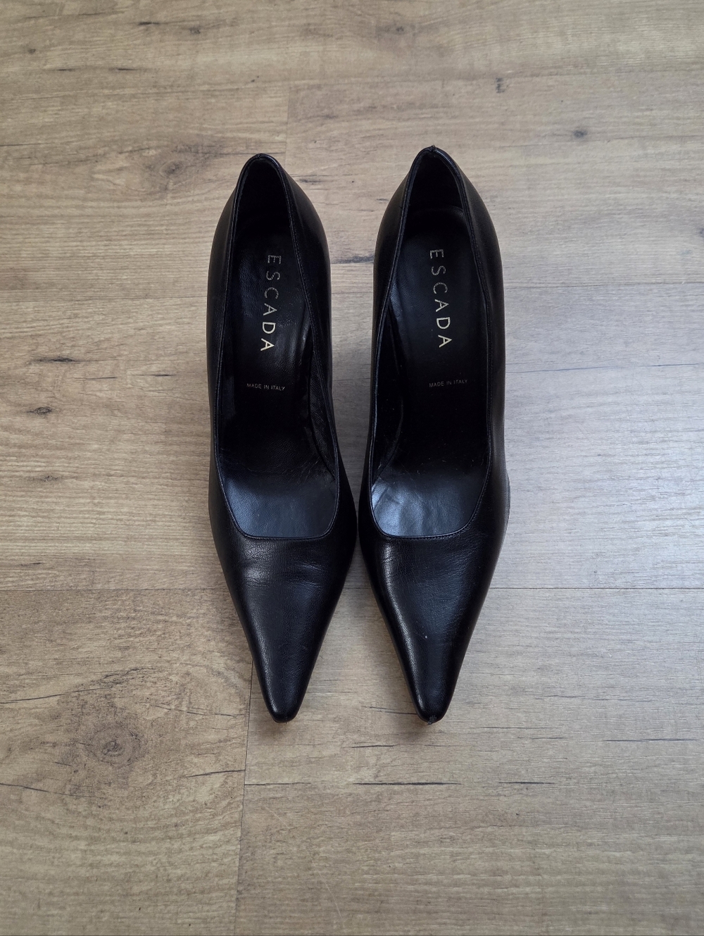 ESCADA Pointed Toe Metallic Heel Pumps